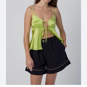 Lime Green Satin Tie-Front Top from grey bandit